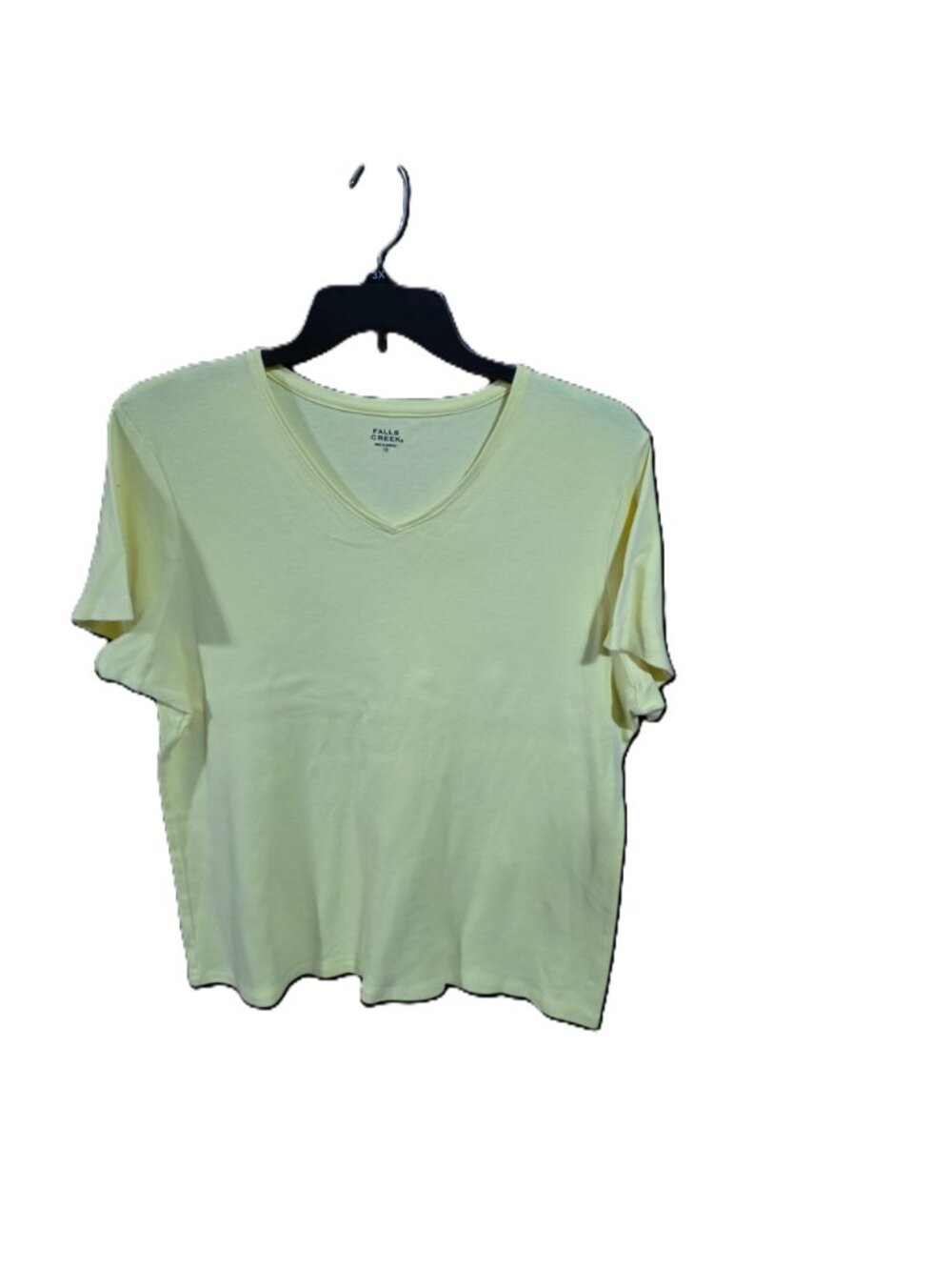 Falls Creek Solid Yellow Short Sleeve V-Neck Top Size 1X - Picture 2 of 4